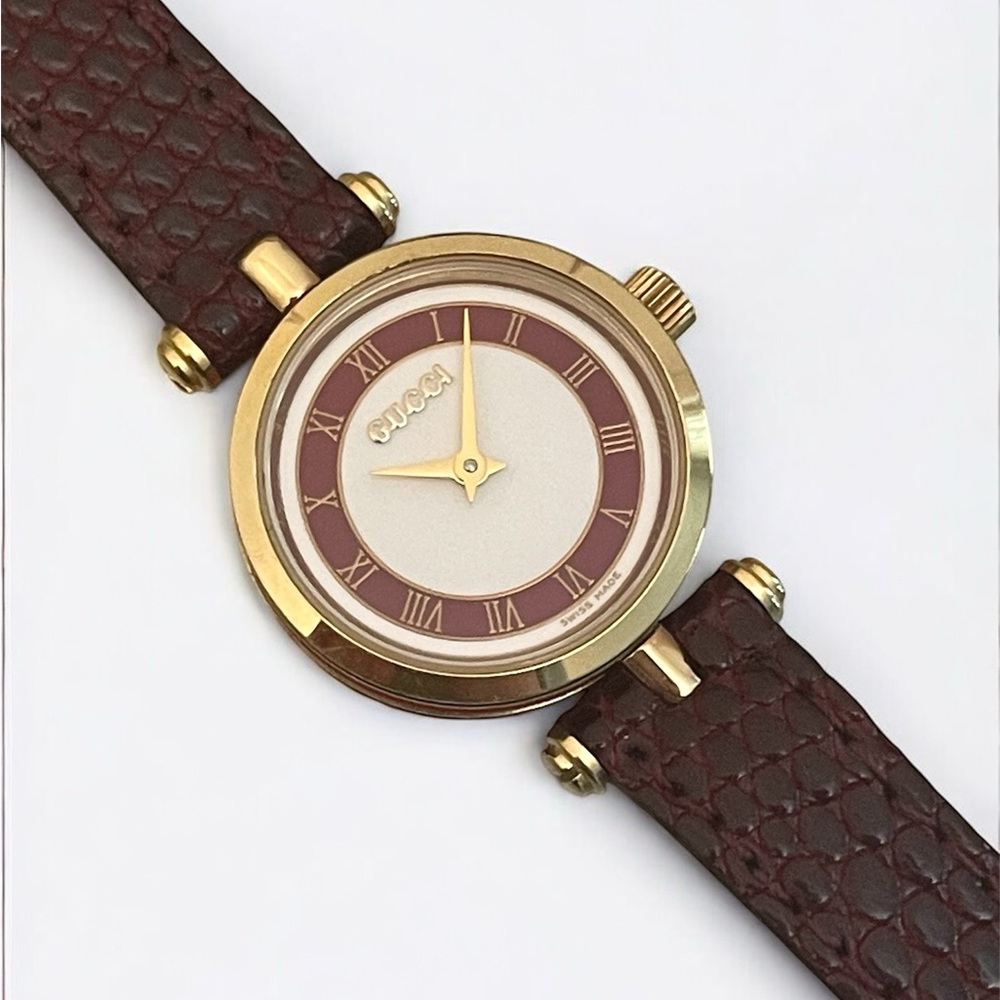 Vintage Gucci Women's Watch – Sherry Line, Burgundy Leather Strap, Original Box